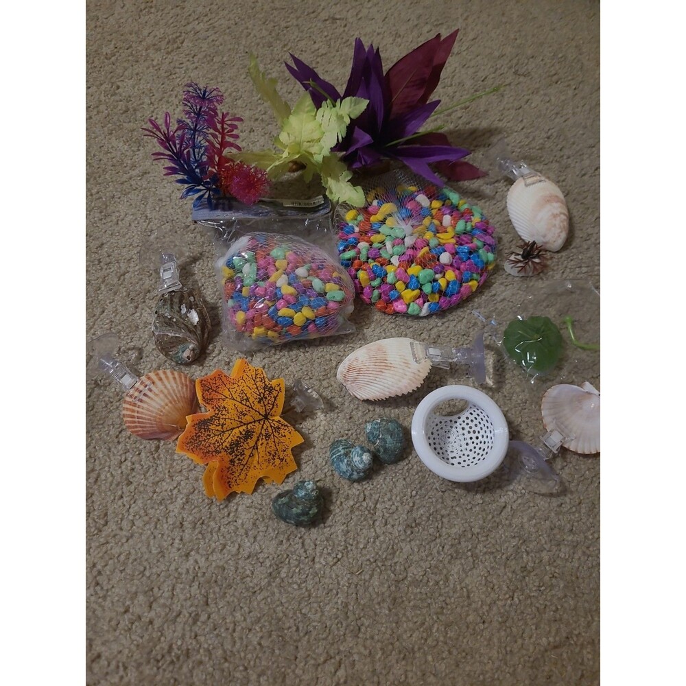 Fish Tank Aquarium Decorations Kit, Plants, Shells, Rocks, Betta Beds